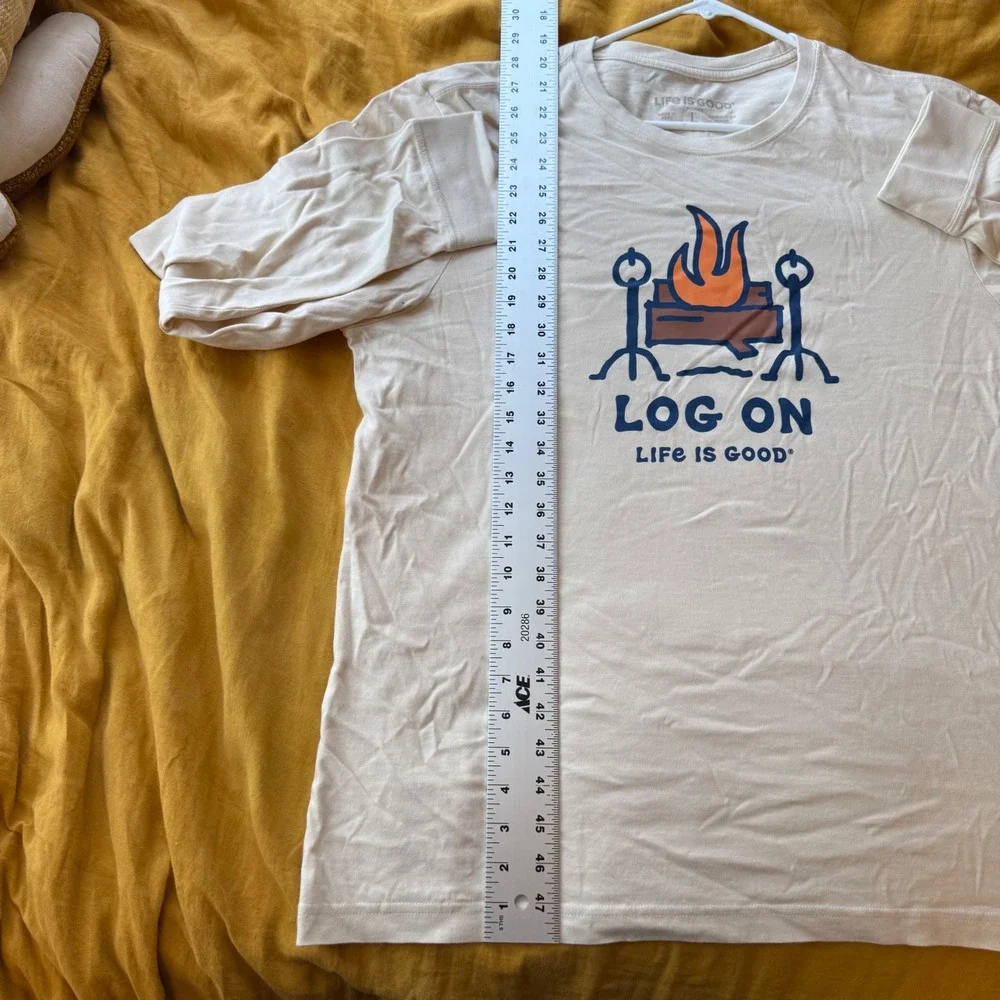Life is Good Mens Log On Campfire Long Sleeve Crusher‎ Tee Cream Large
